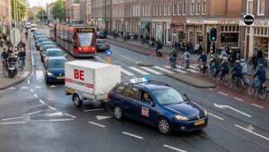 Driving safely with a trailer in busy traffic in Amsterdam West
